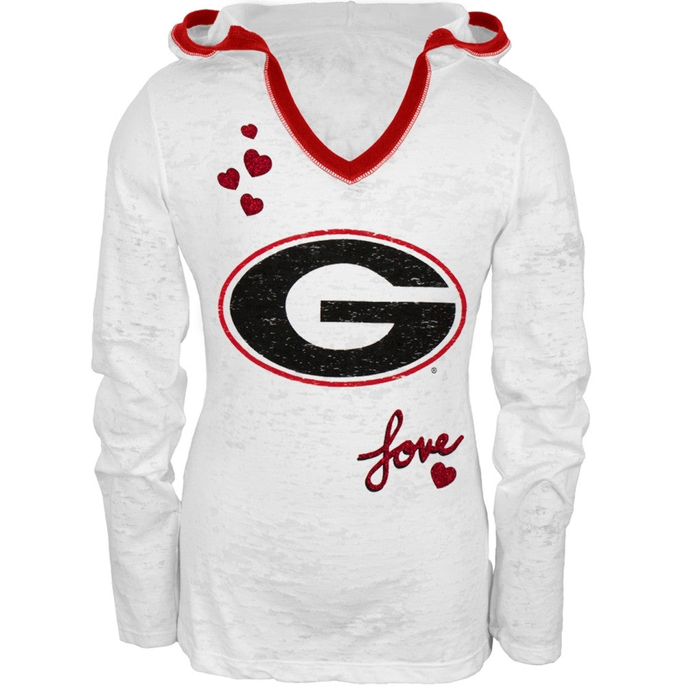 Georgia Bulldogs - Girls Youth Burnout Hooded Long Sleeve T-Shirt Youth Long Sleeves Georgia Bulldogs 18 White 
