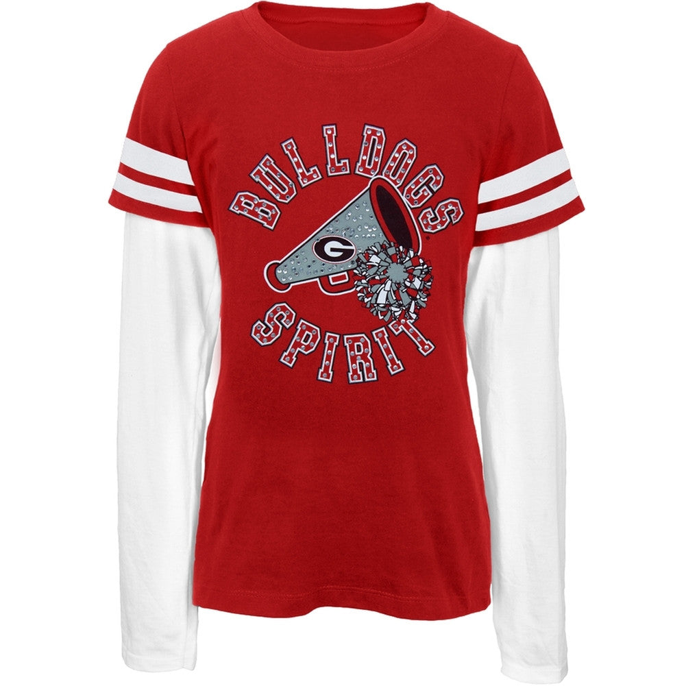 Georgia Bulldogs - Rhinestone Spirit Girls Juvy 2fer Long Sleeve T-Shirt Juvenile Long Sleeves Georgia Bulldogs   