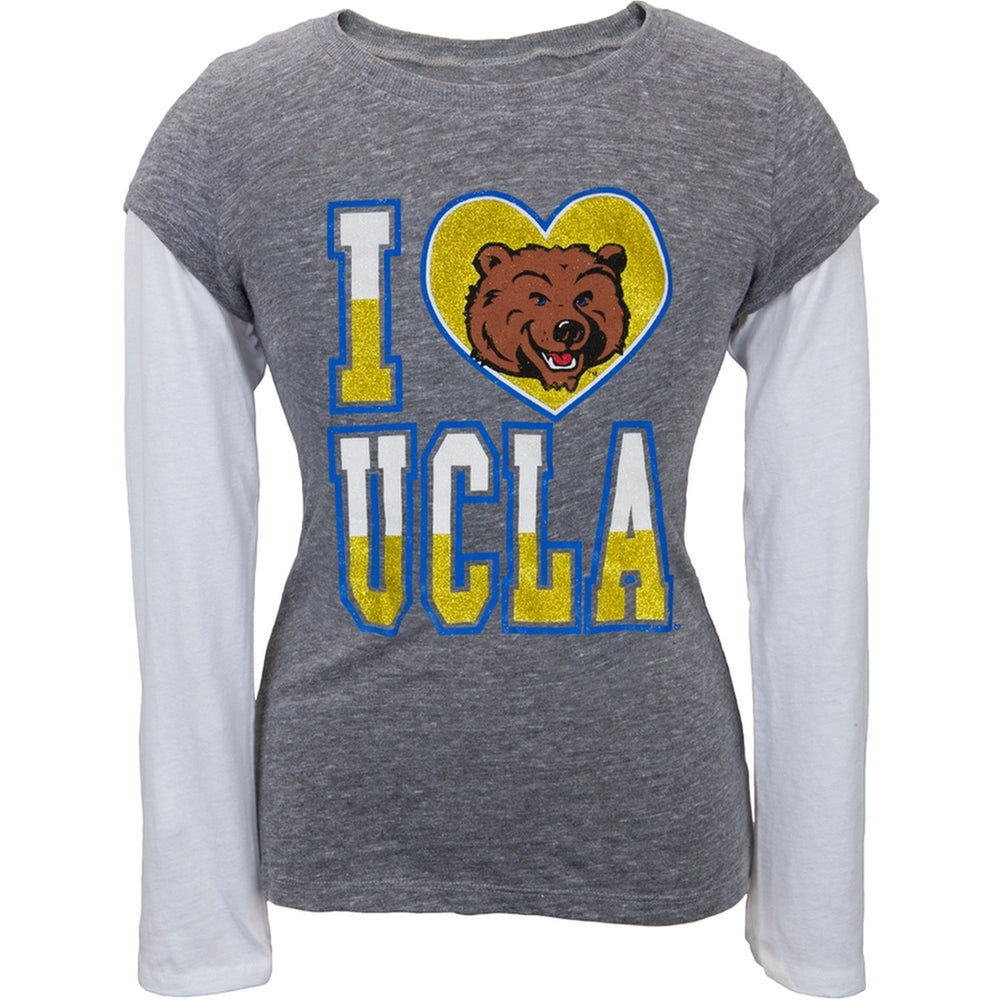 UCLA Bruins - Glitter I Heart Girls Youth 2fer Long Sleeve T-Shirt Youth Long Sleeves UCLA Bruins 16Y Grey 