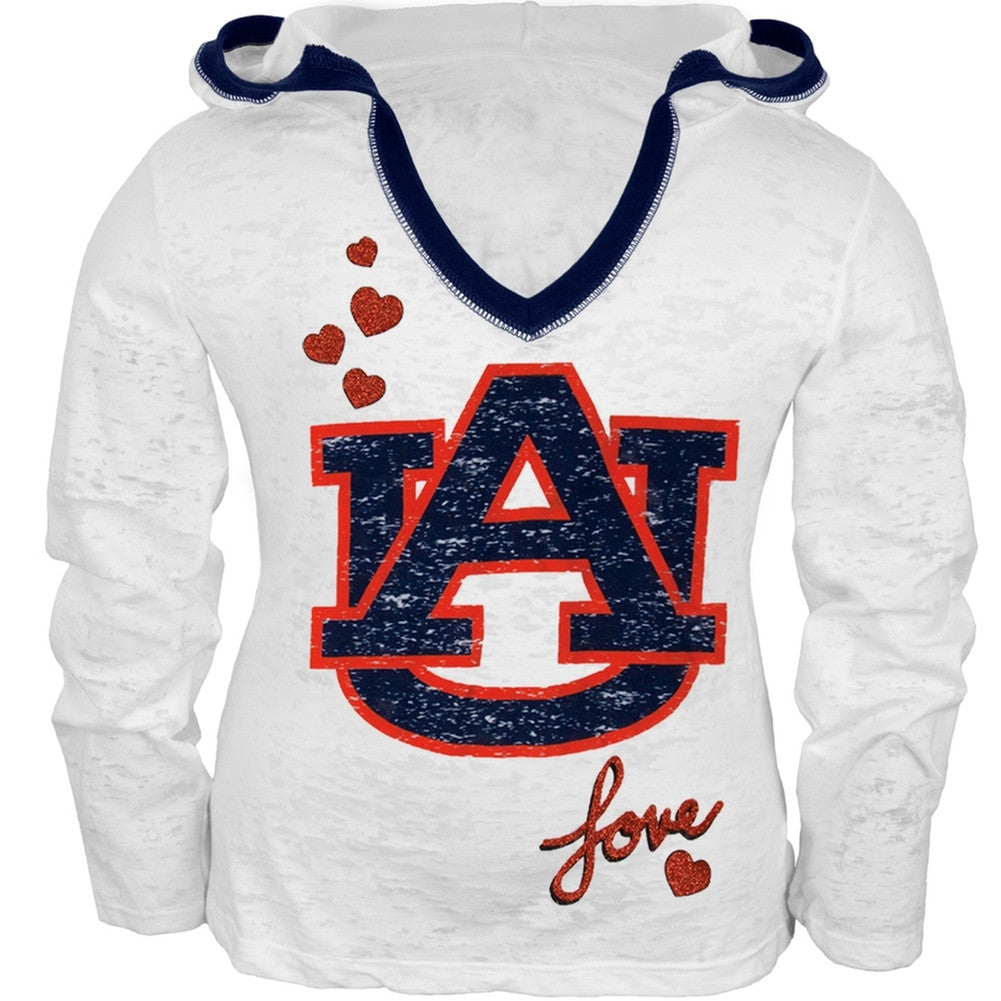 Auburn Tigers - Heart Girls Juvy Burnout Hooded Long Sleeve T-Shirt Juvenile Long Sleeves Auburn Tigers   