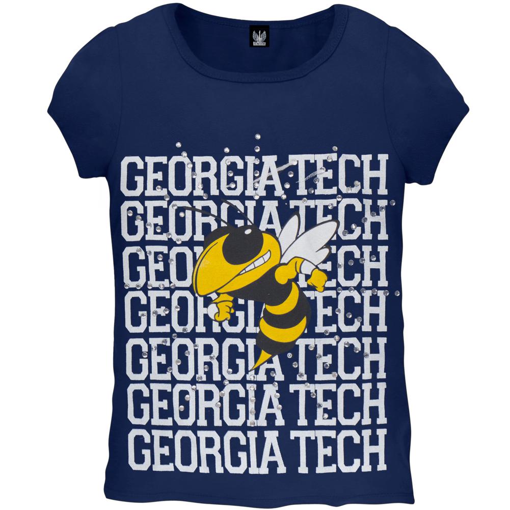 Georgia Tech Yellow Jackets - Rhinestone Ray Team Girls Youth T-Shirt Youth T-Shirts Georgia Tech Yellow Jackets 20Y Blue 