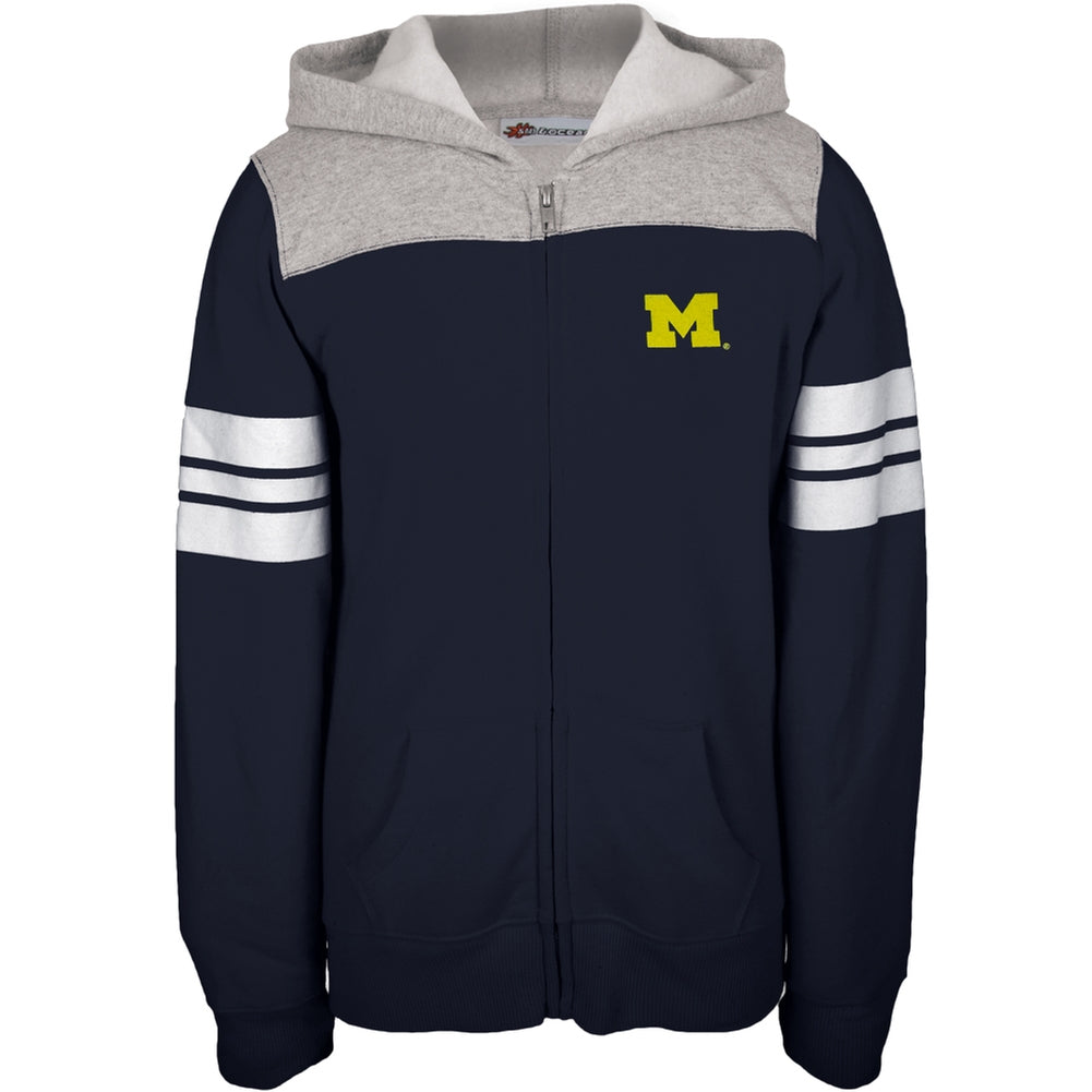 Michigan Wolverines - Game Day Sports Stripes Girls Juvy Zip Hoodie Juvenile Hoodies Michigan Wolverines J7 Blue 