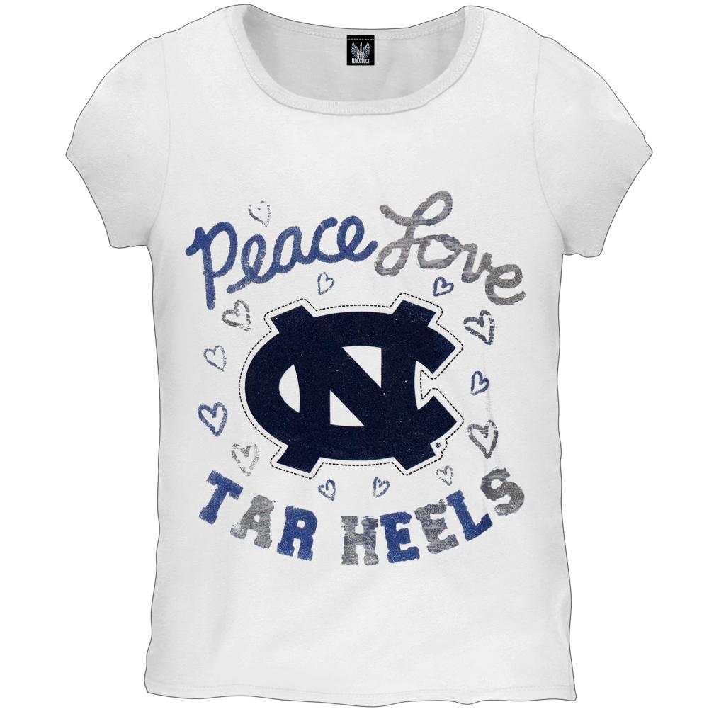 North Carolina Tar Heels - Peace Glitter Logo Girls Juvy T-Shirt Juvenile T-Shirts North Carolina Tar Heels J6 White 