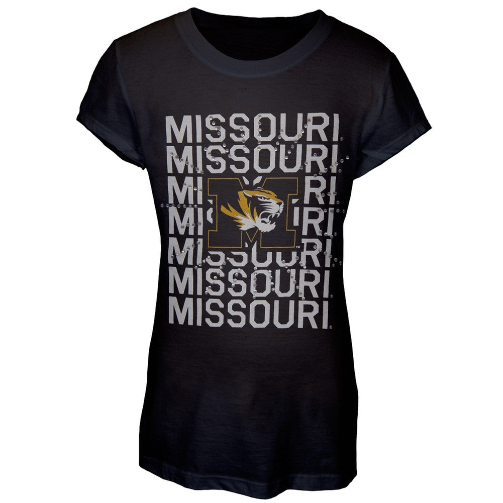 Missouri Tigers - Rhinestone Ray Girls Youth T-Shirt Youth T-Shirts Missouri Tigers 12 Black 