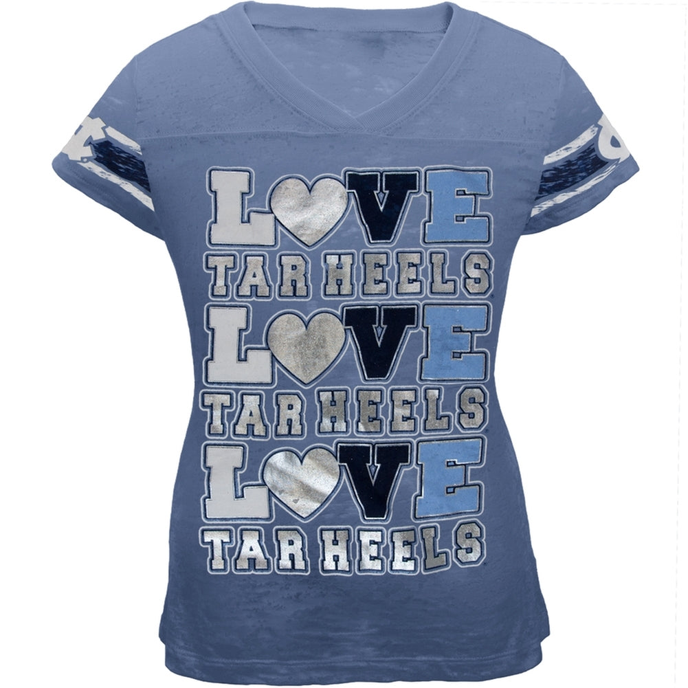 North Carolina Tar Heels - Foil Love Girls Juvy Burnout T-Shirt Juvenile T-Shirts North Carolina Tar Heels J6 Blue 