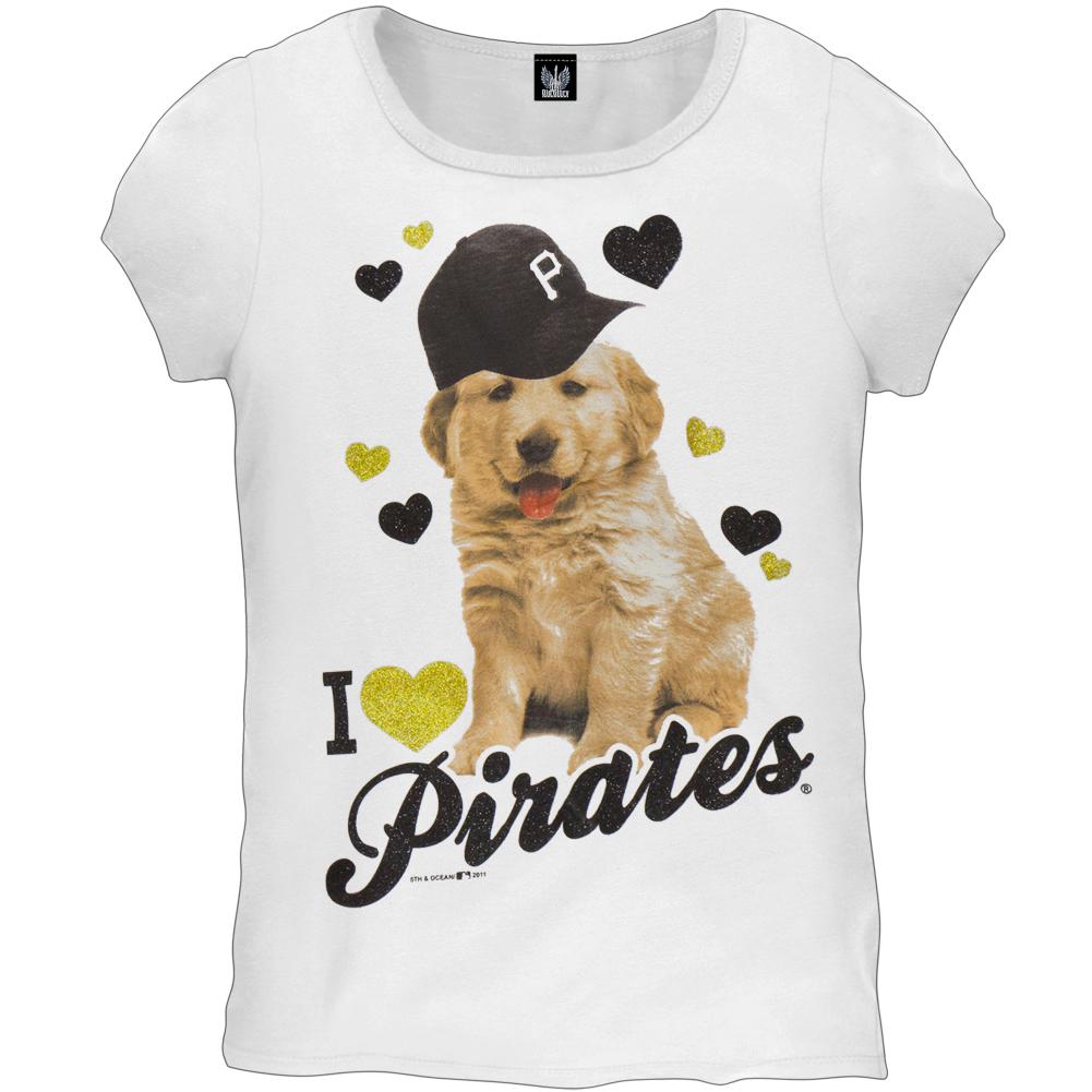 Pittsburgh Pirates - I Heart Puppy Girls Juvy T-Shirt Juvenile T-Shirts Pittsburgh Pirates J7 White 