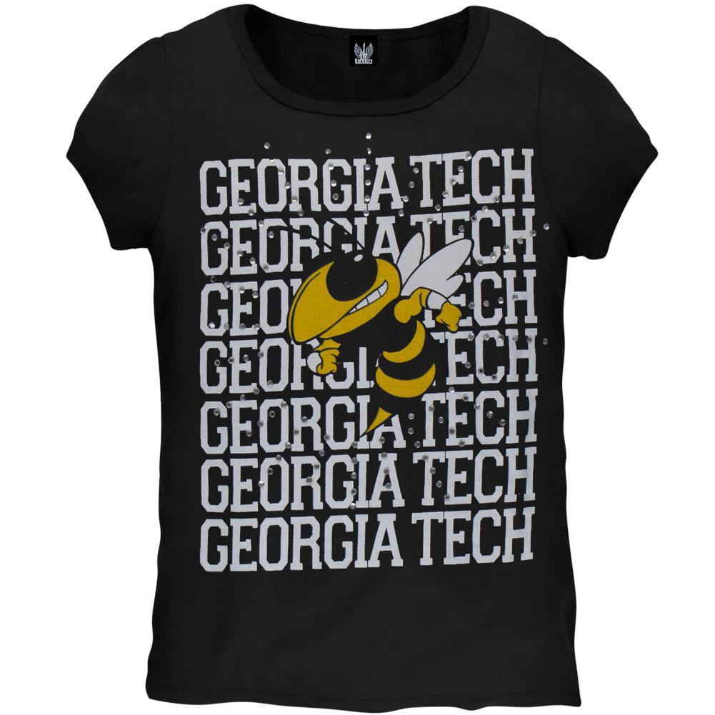 Georgia Tech Yellow Jackets - Rhinestone Ray Girls Juvy T-Shirt Juvenile T-Shirts Georgia Tech Yellow Jackets J7 Blue 