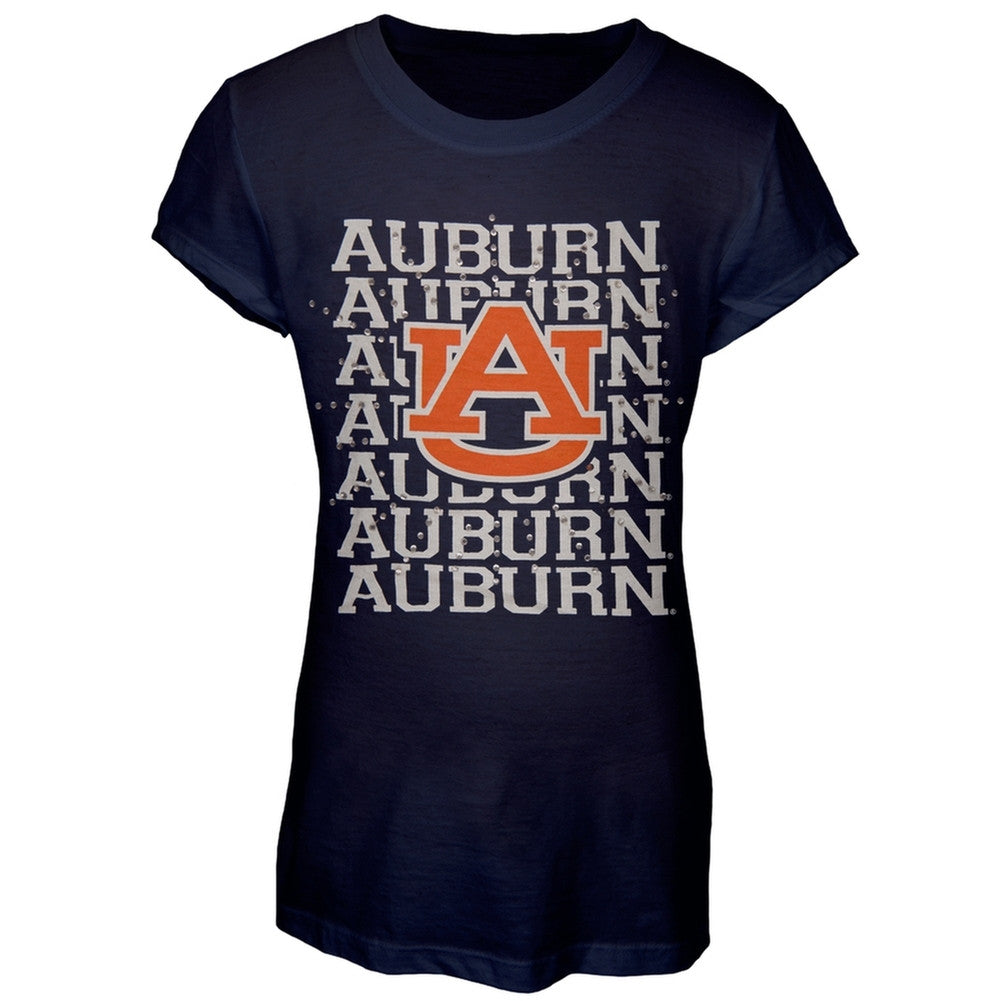 Auburn Tigers - Rhinestone Team Logo Girl Juvy T-Shirt Juvenile T-Shirts Auburn Tigers   