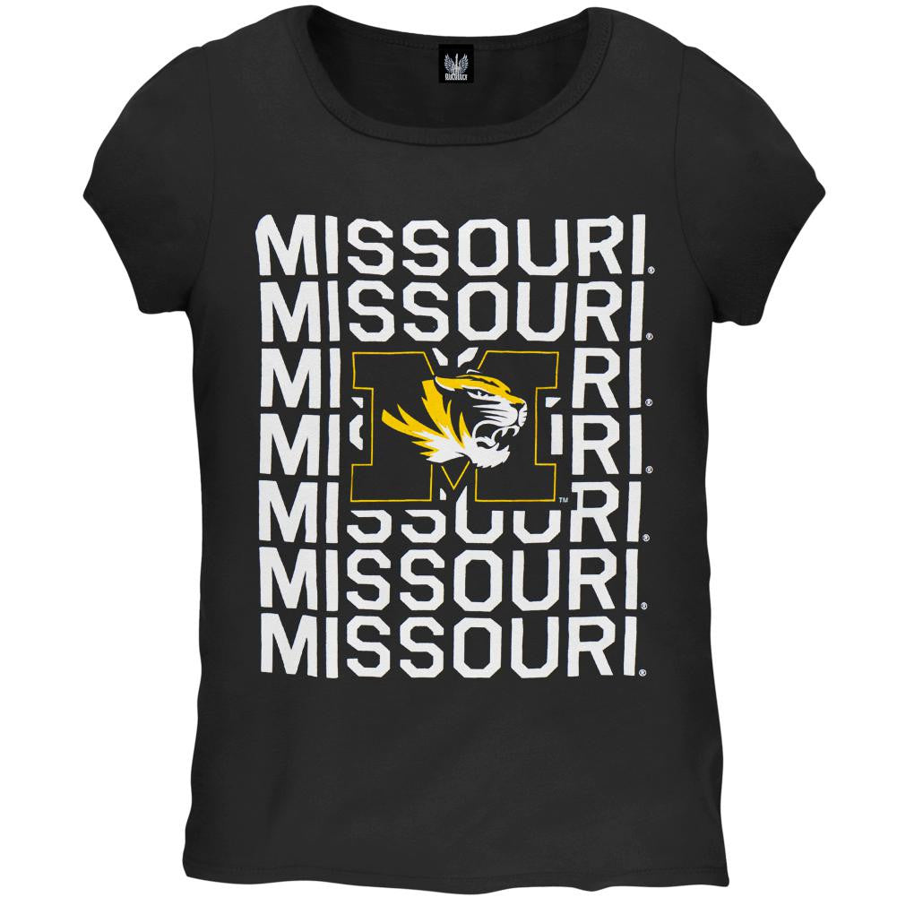 Missouri Tigers - Repeating Logo Girls Juvy T-Shirt Juvenile T-Shirts Missouri Tigers   