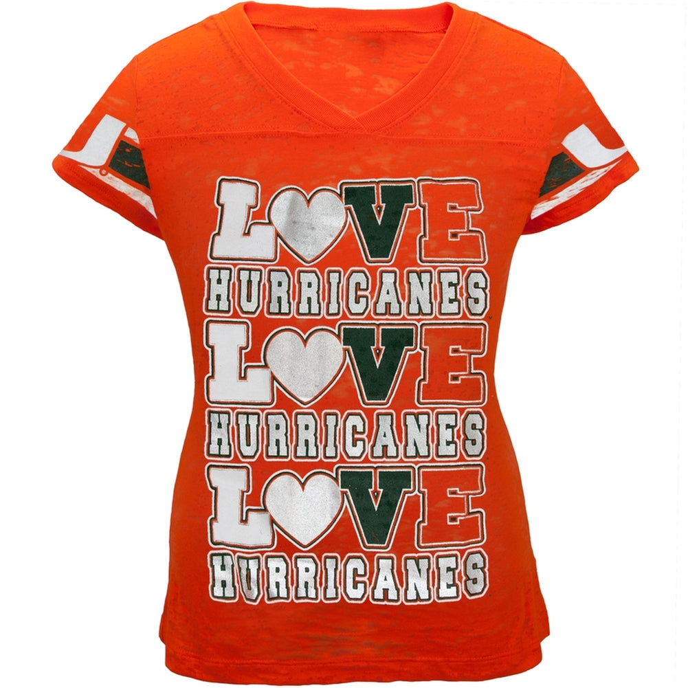 Miami Hurricanes - Foil Love Girls Juvy Burnout T-Shirt Juvenile T-Shirts Miami Hurricanes J6 Orange 