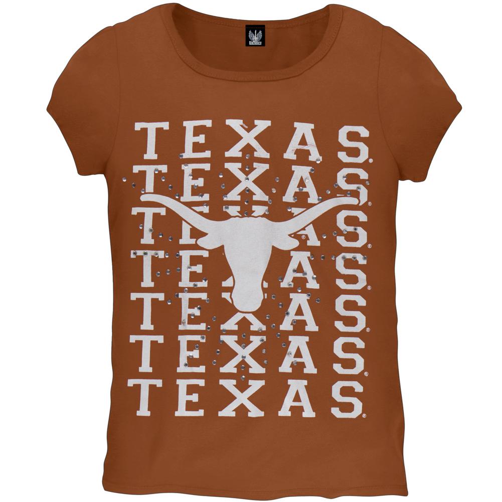 Texas Longhorns - Rhinestone Ray Girls Youth T-Shirt Youth Hoodies Texas Longhorns 10 Orange 