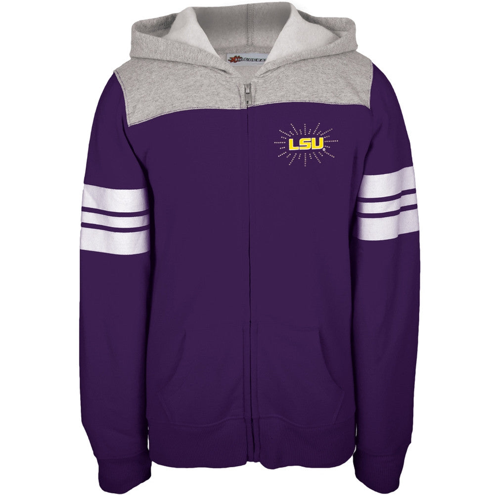 LSU Tigers - Rhinestone Rays Logo Girls Juvy Zip Hoodie Juvenile Hoodies LSU Tigers   