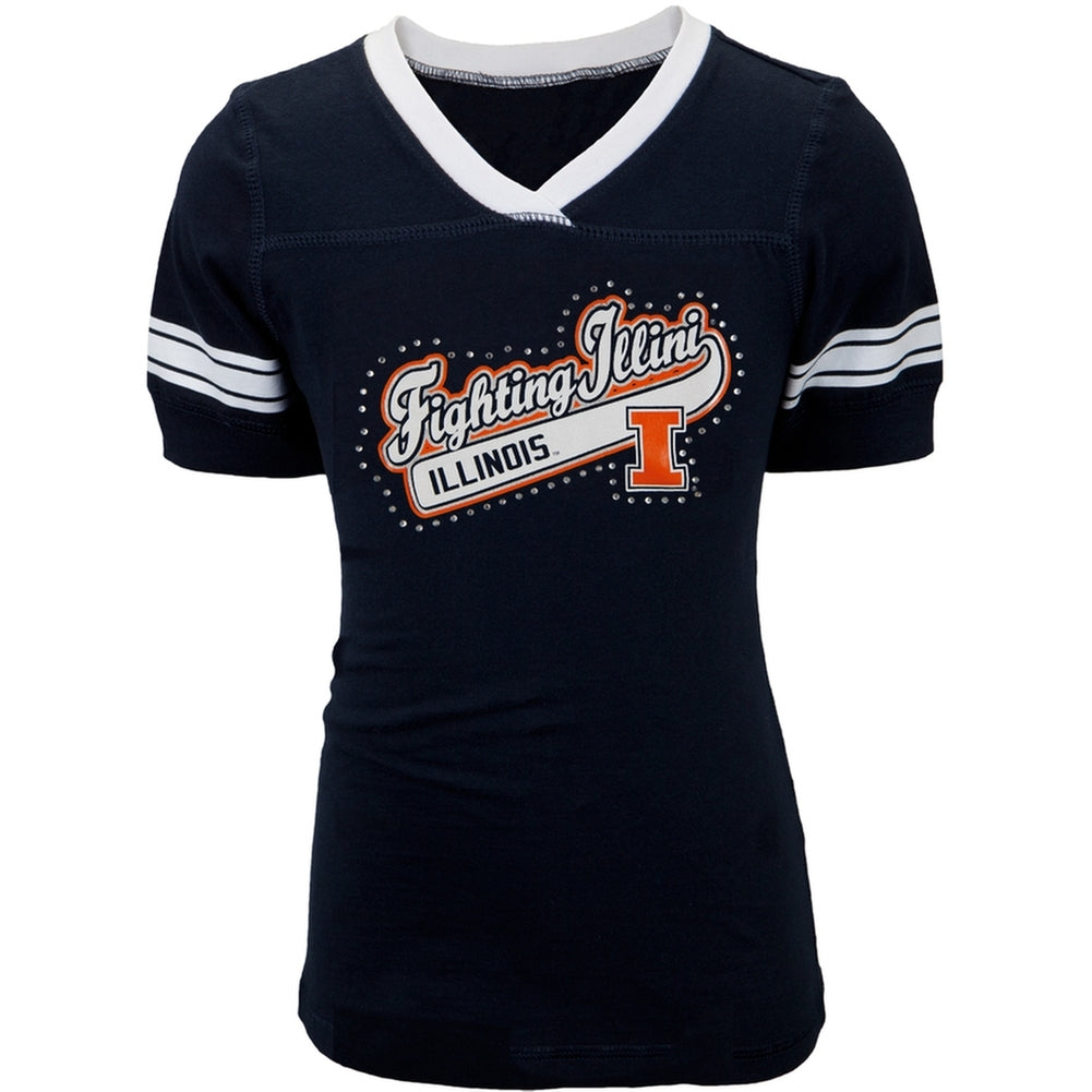 Illinois Fighting Illini - Rhinestone Swoop Logo Girls Juvy T-Shirt Juvenile T-Shirts Illinois Fighting Illini J6 Blue 