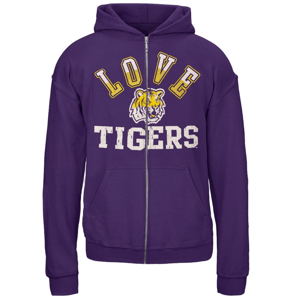 LSU Tigers - Glitter Love Girls Youth Zip Hoodie Youth Hoodies LSU Tigers Y6 Purple 