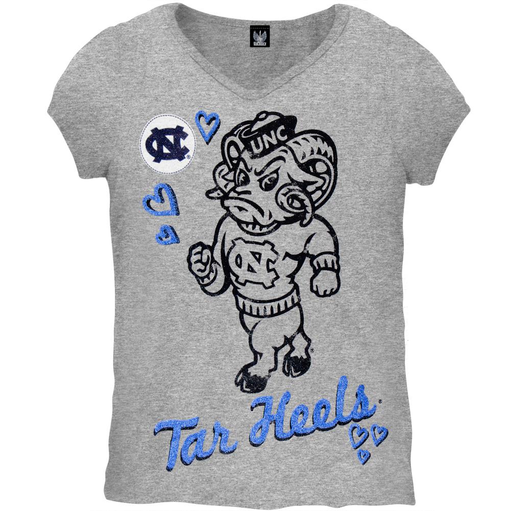 North Carolina Tar Heels - Glitter Heart Girls Youth T-Shirt Youth T-Shirts North Carolina Tar Heels 14 Grey 