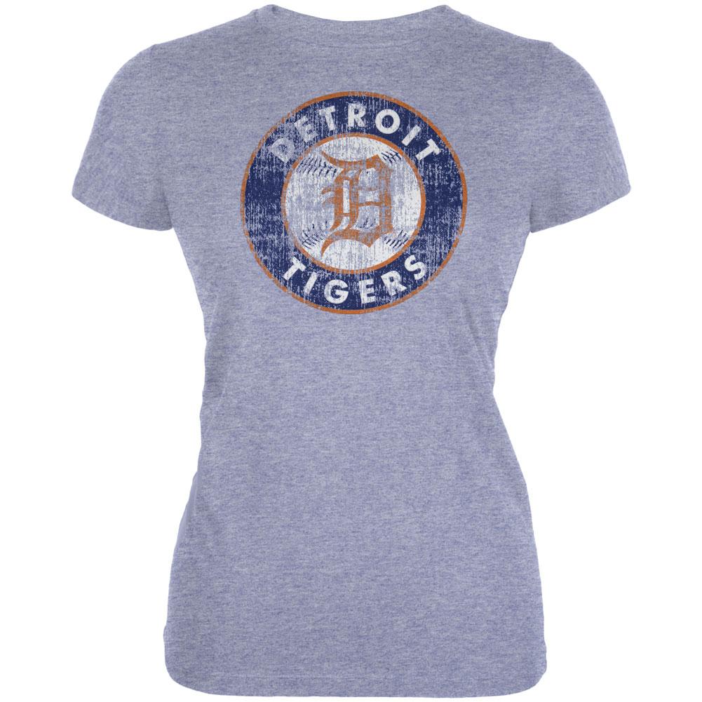 Detroit Tigers - Distressed Logo Blue Juniors Soft T-Shirt Juniors T-Shirts Detroit Tigers LG Blue 