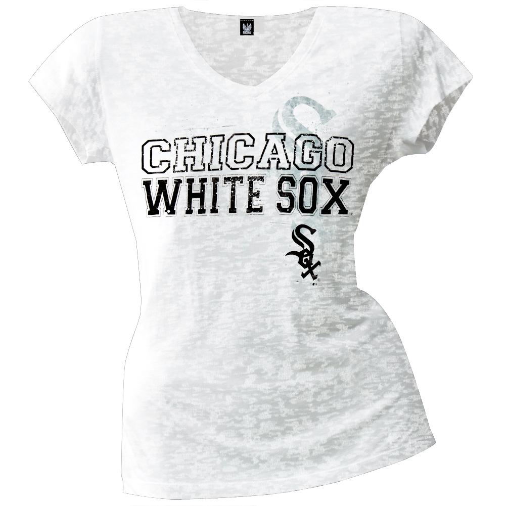 Chicago White Sox - Splatter Juniors Burnout V-Neck T-Shirt Juniors T-Shirts Chicago White Sox LG White 