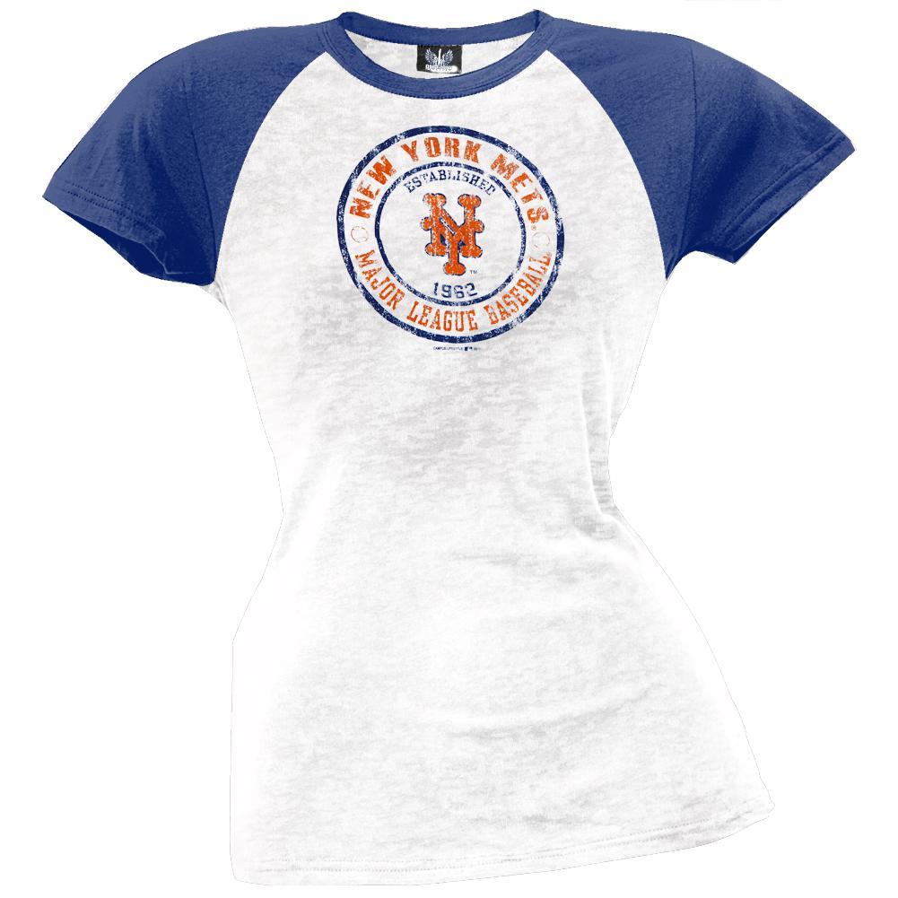 New York Mets - Juniors Raglan Burnout T-Shirt Juniors T-Shirts New York Mets LG White 