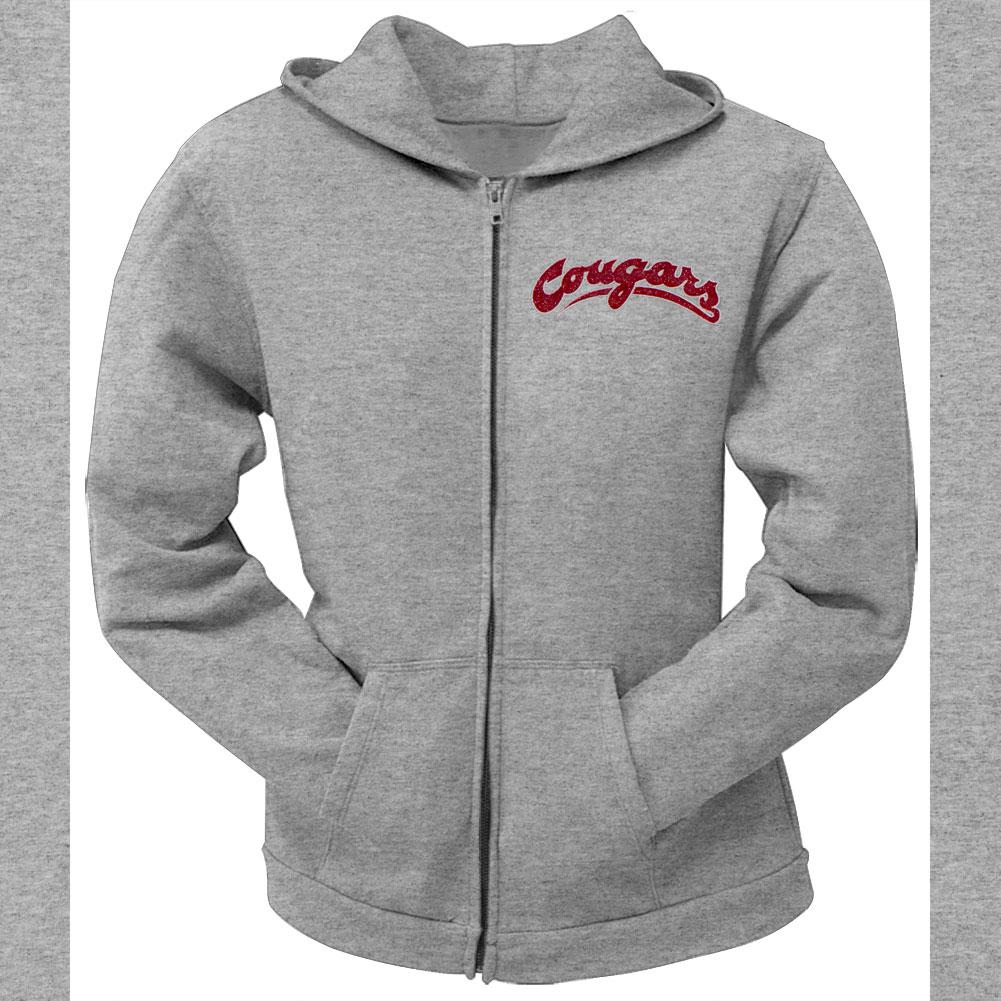 Washington State Cougars - Glitter Logo Juniors Zip Hoodie Juniors Hoodies Washington State Cougars LG Grey 