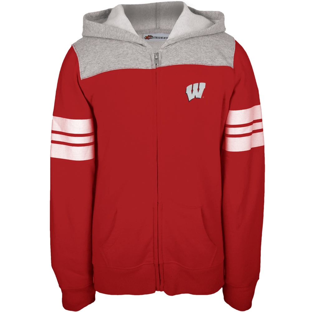 Wisconsin Badgers - Game Day Stripes Girls Juvy Zip Hoodie Juvenile Hoodies Wisconsin Badgers J7 Red 