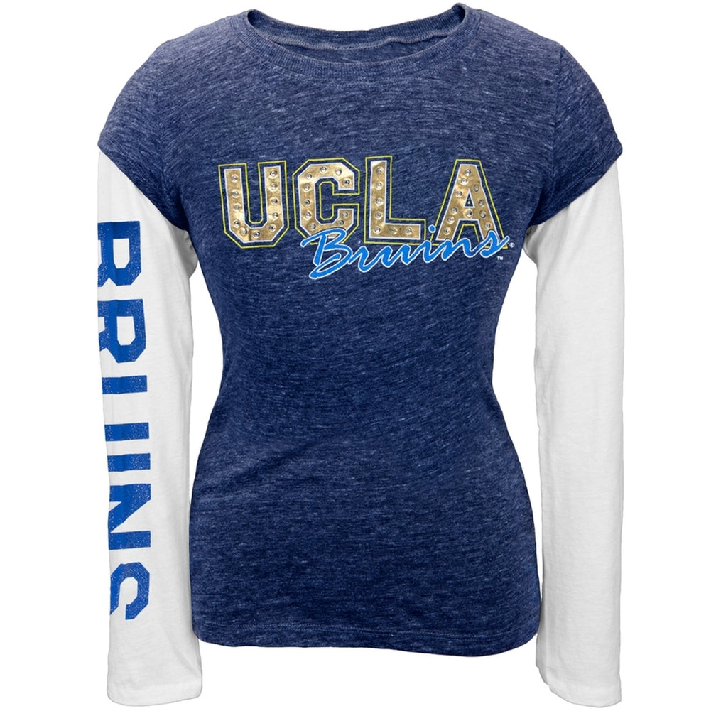 UCLA Bruins - Rhinestone Foil Team Girls Juvy Soft 2fer Long Sleeve T-Shirt Juvenile Long Sleeves UCLA Bruins J6 Blue 