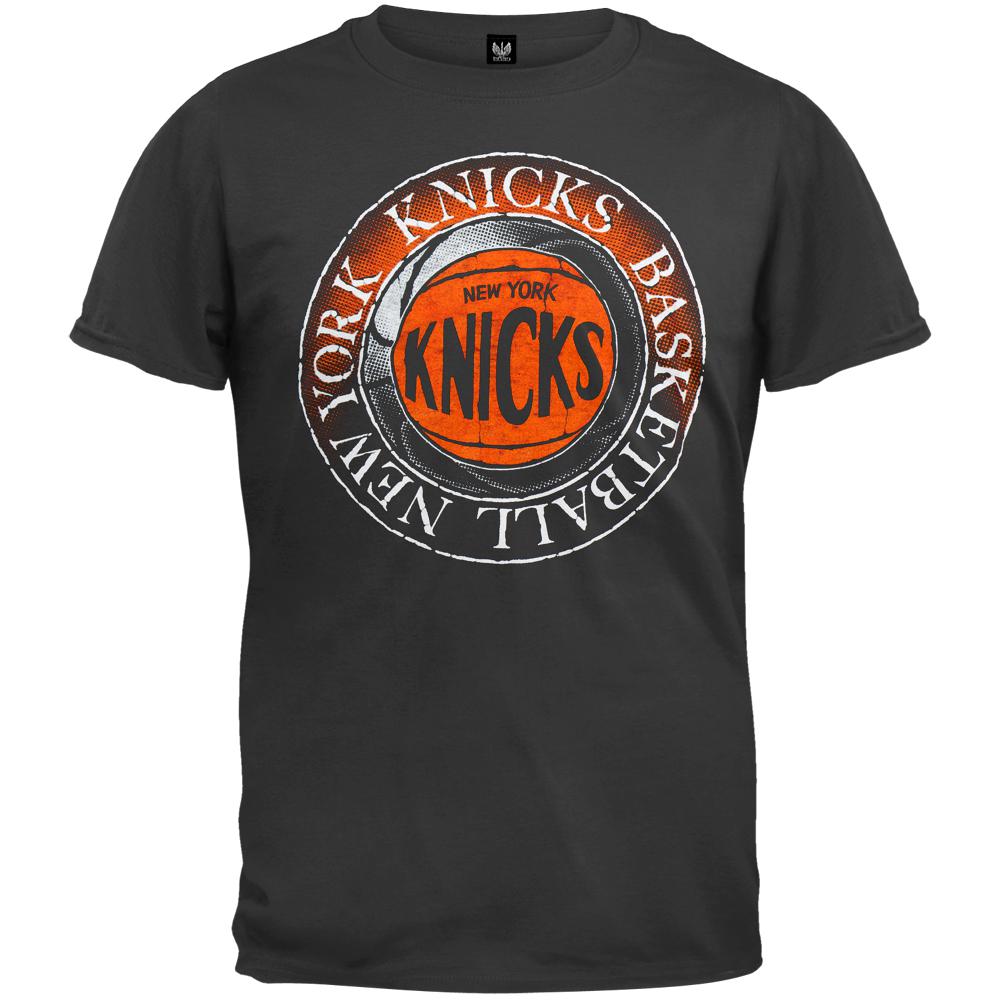 New York Knicks - Flocked Basketball Logo T-Shirt Men's T-Shirts New York Knicks SM Black