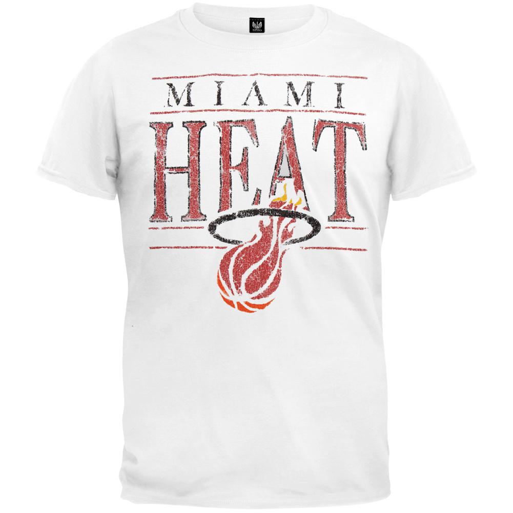 Miami Heat - Distressed Flaming Hoop Logo T-Shirt Men's T-Shirts NBA Playoffs 2XL White 