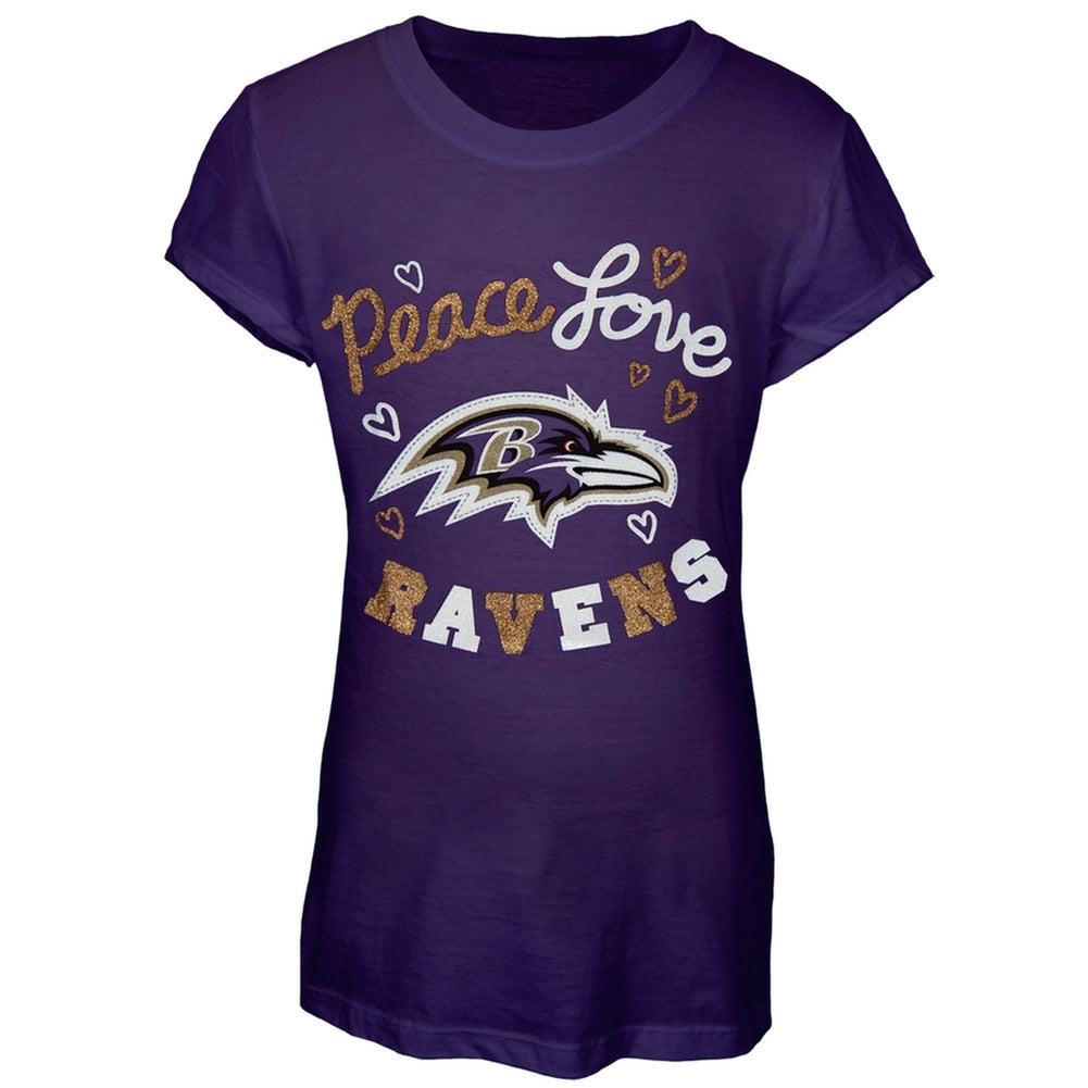 Baltimore Ravens Peace Love Girls Youth NFL T Shirt Youth T-Shirts Baltimore Ravens 10-Aug Purple