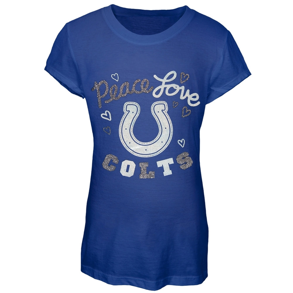 Indianapolis Colts - Glitter Peace Love Logo Youth T-Shirt Youth T-Shirts Indianapolis Colts 16/18Y Blue 