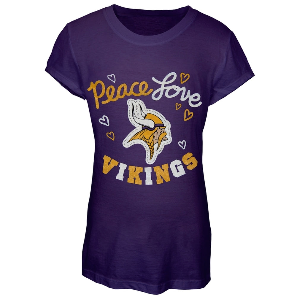 Minnesota Vikings - Glitter Peace Love Logo Youth T-Shirt Youth T-Shirts Minnesota Vikings 20Y Purple 