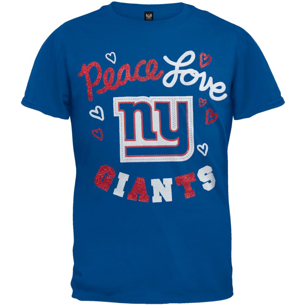 New York Giants - Glitter Peace Love Logo Youth T-Shirt Youth T-Shirts New York Giants 14-Dec Blue