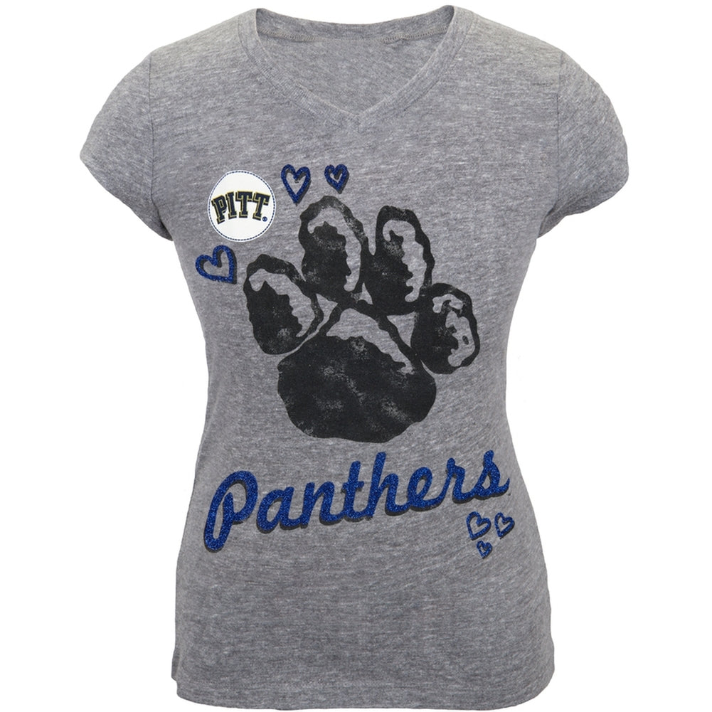 Pittsburgh Panthers - Glitter Heart Girls Youth T-Shirt Youth T-Shirts Pittsburgh Panthers 10 Grey 