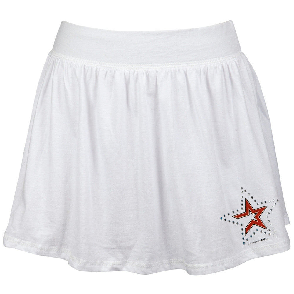 Houston Astros - Rhinestone Logo Girls Youth Athletic Skort Youth Skirts Houston Astros 12 White 