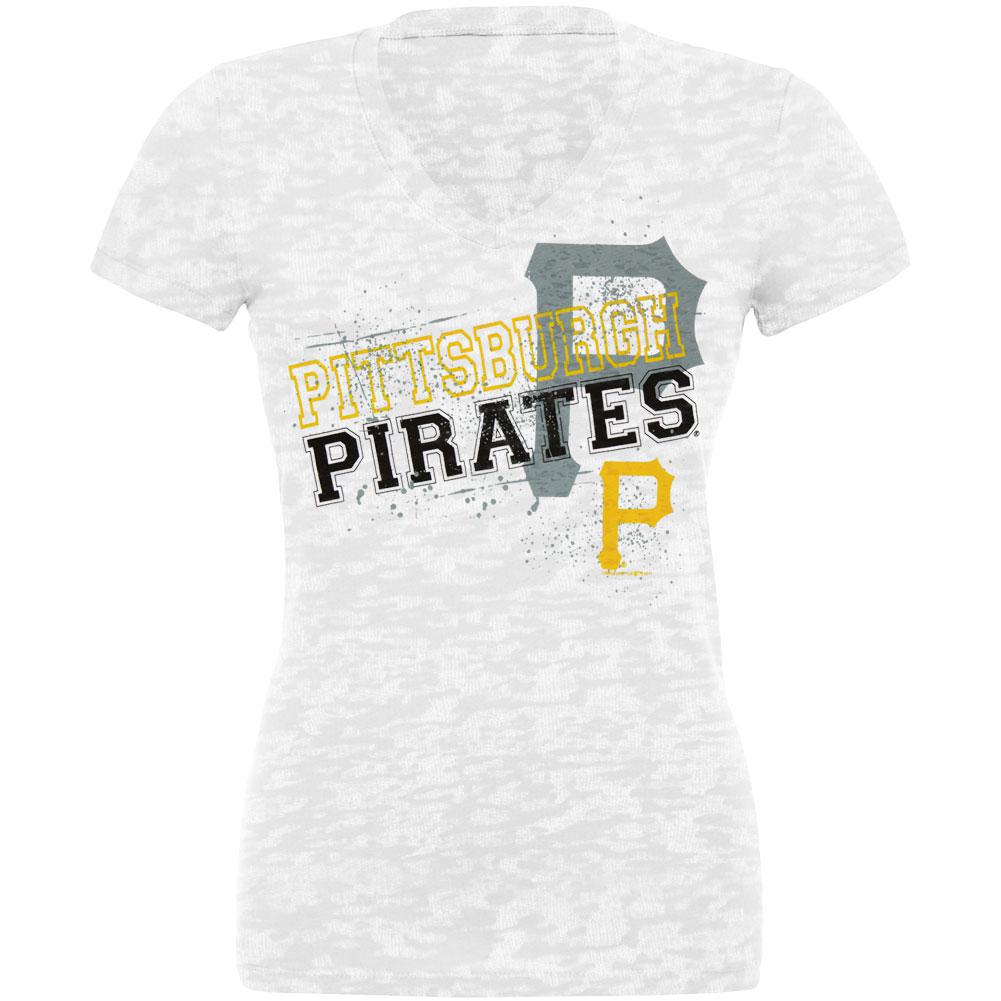 Pittsburgh Pirates - Splatter Juniors Burnout V-Neck T-Shirt Juniors T-Shirts Pittsburgh Pirates MD White 