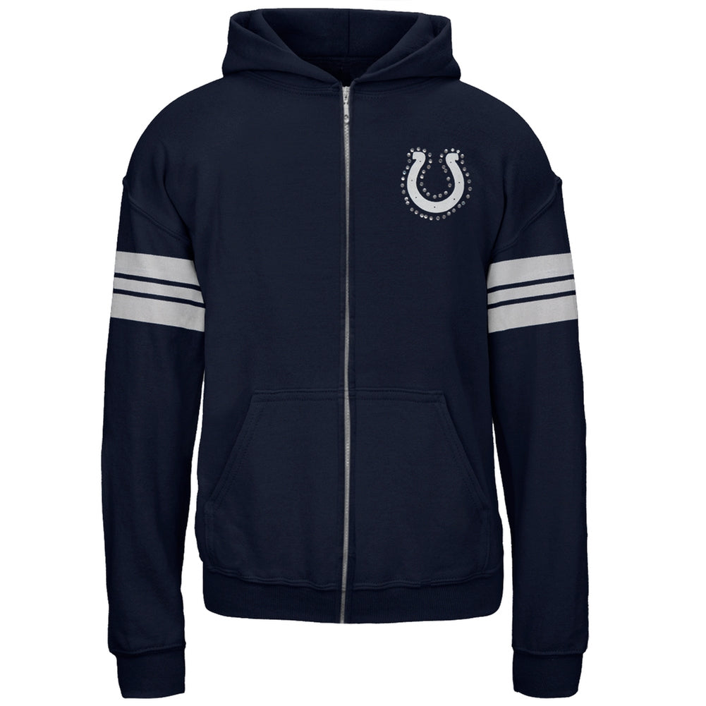 Indianapolis Colts - Logo Sport Stripes Girls Youth Zip Hoodie Youth Hoodies Indianapolis Colts 12/14Y Blue