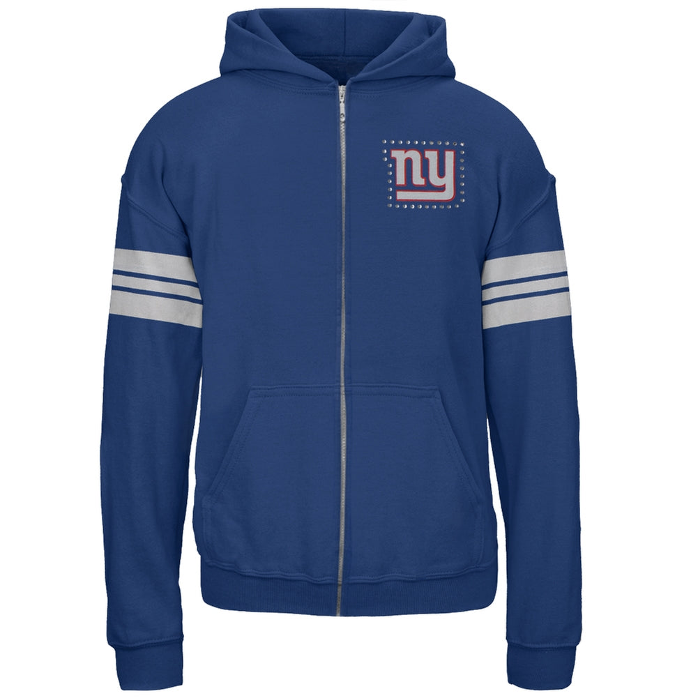 New York Giants - Rhinestone Logo Sport Stripes Girls Juvy Zip Hoodie Juvenile Hoodies New York Giants J6/7 Blue 