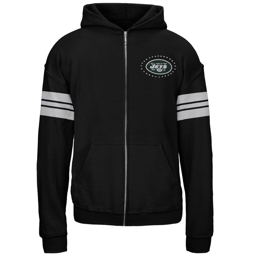 New York Jets - Logo Sport Stripes Girls Youth Zip Hoodie Youth Hoodies New York Jets 14-Dec Black