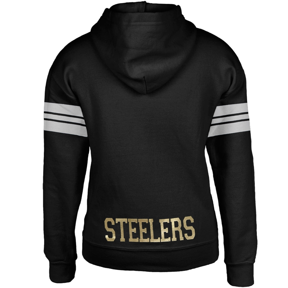 Pittsburgh Steelers - Logo Sport Stripes Girls Youth Zip Hoodie Youth Hoodies Pittsburgh Steelers OS Black 