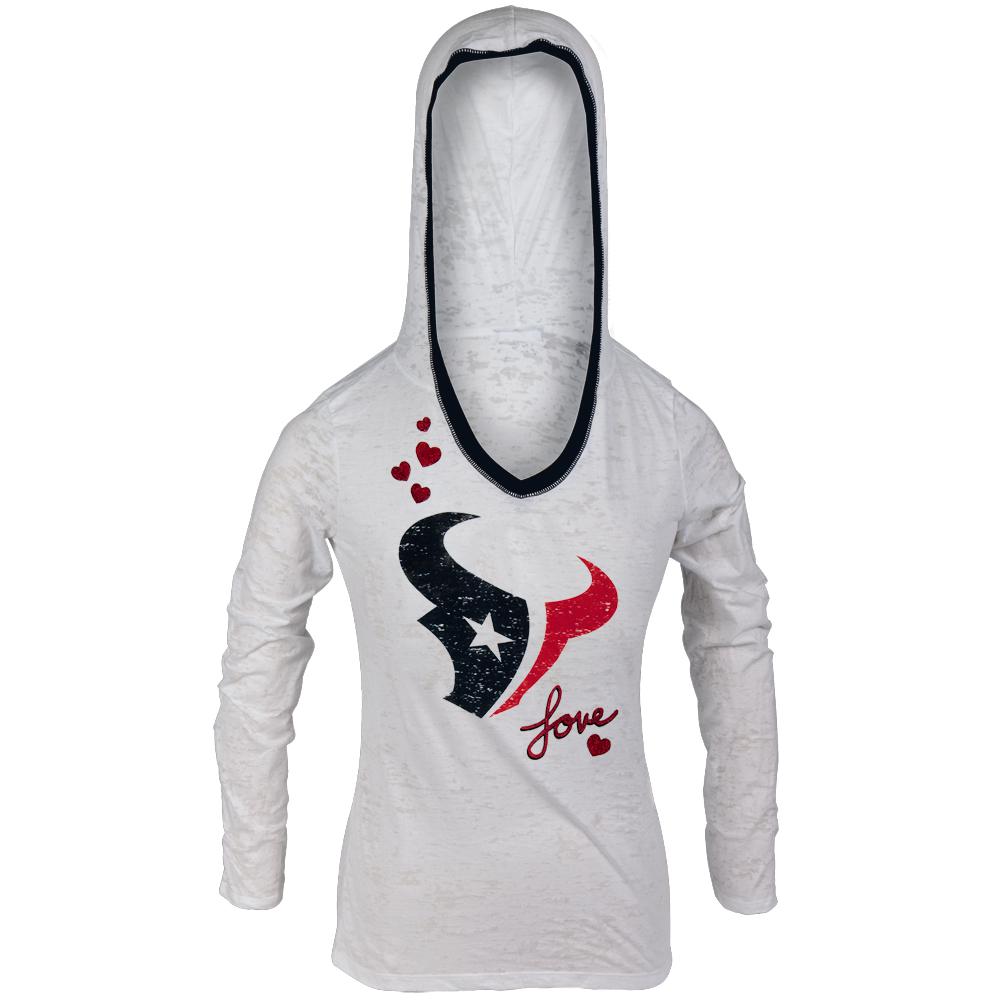 Houston Texans - Girls Youth Burnout Hooded Long Sleeve T-Shirt Youth Long Sleeves Houston Texans 14-Dec White