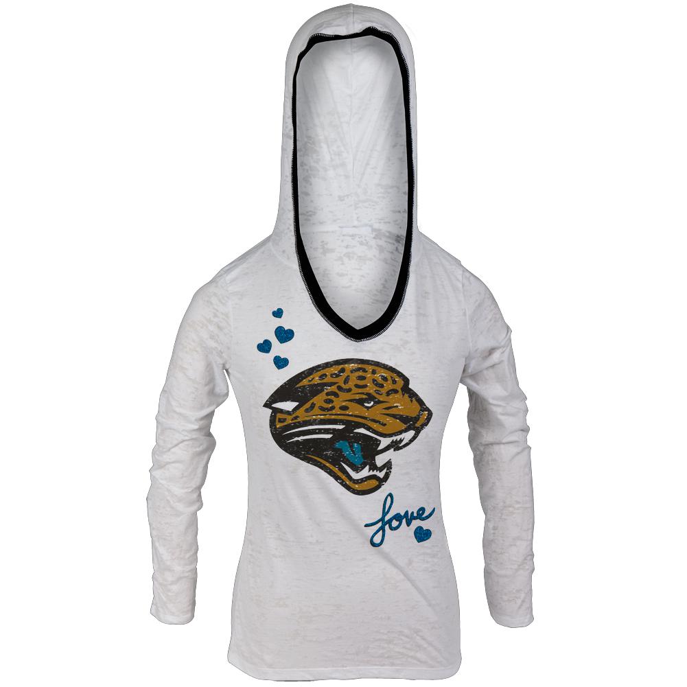 Jacksonville Jaguars - Girls Juvy Burnout Soft Hooded Long Sleeve T-Shirt Juvenile Long Sleeves Jacksonville Jaguars J6/7 White 