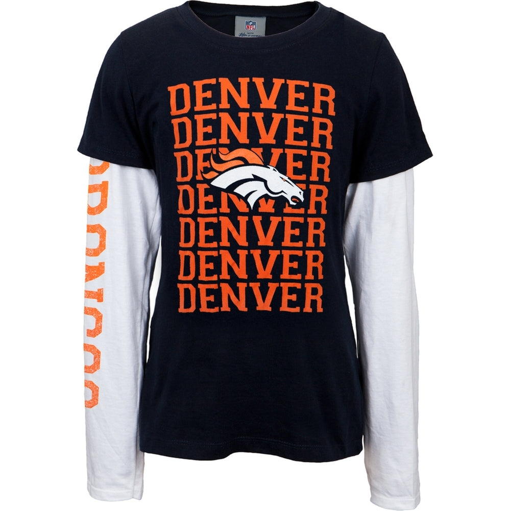 Denver Broncos - Team & Logo Girls Youth 2fer Long Sleeve T-Shirt Youth Long Sleeves San Diego Chargers 14-Dec Blue