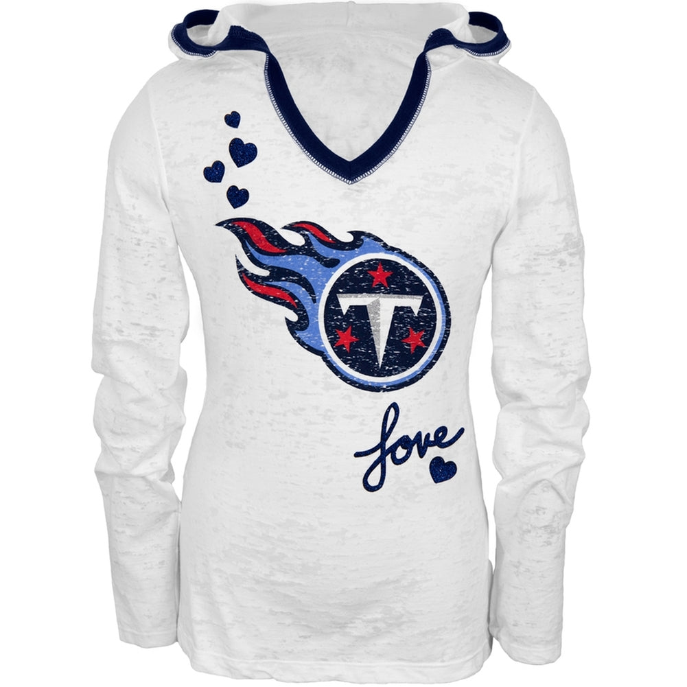 Tennessee Titans - Girls Youth Burnout Hooded Long Sleeve T-Shirt Youth Long Sleeves Tennessee Titans 8-10 White