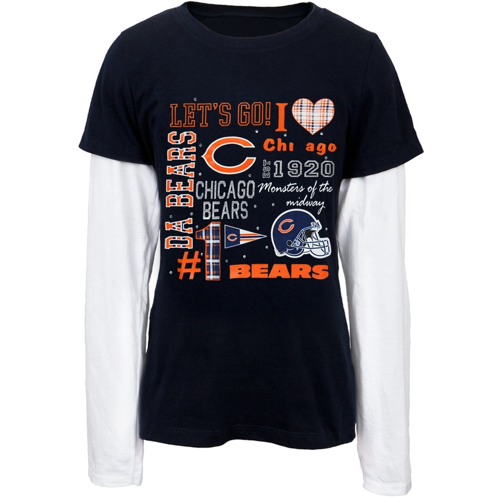 Chicago Bears - Rhinestone Spirit Girls Youth 2fer Long Sleeve NFL T Shirt Youth Long Sleeves Chicago Bears 8-10