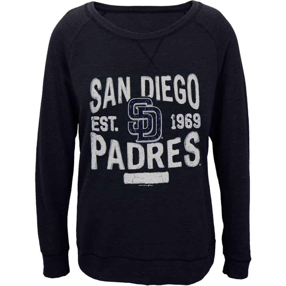 San Diego Padres - Distressed Logo Juniors Wide-Neck Long Sleeve T-Shirt Juniors Long Sleeves San Diego Padres LG Grey 