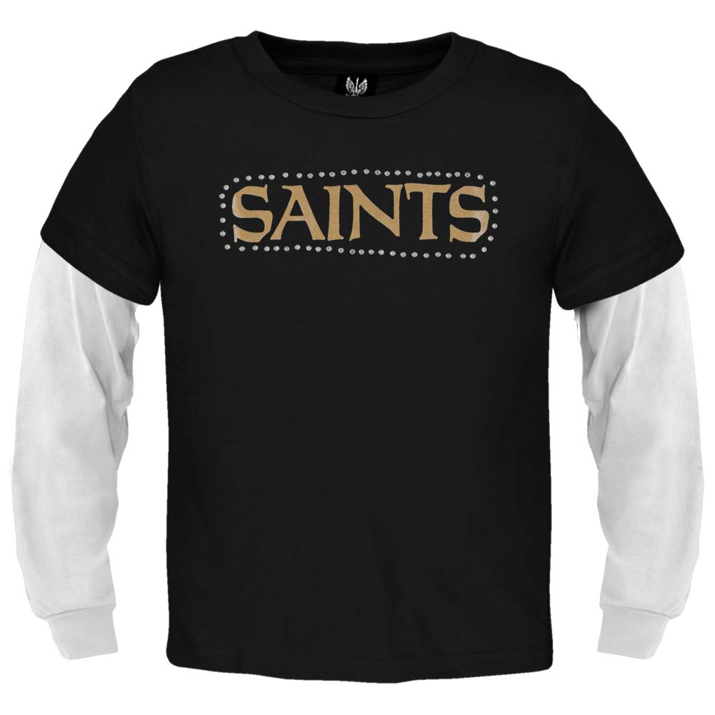 New Orleans Saints - Jewel Team Name Girls Youth 2fer Long Sleeve NFL T Shirt Youth T-Shirts New Orleans Saints 14-Dec Black 