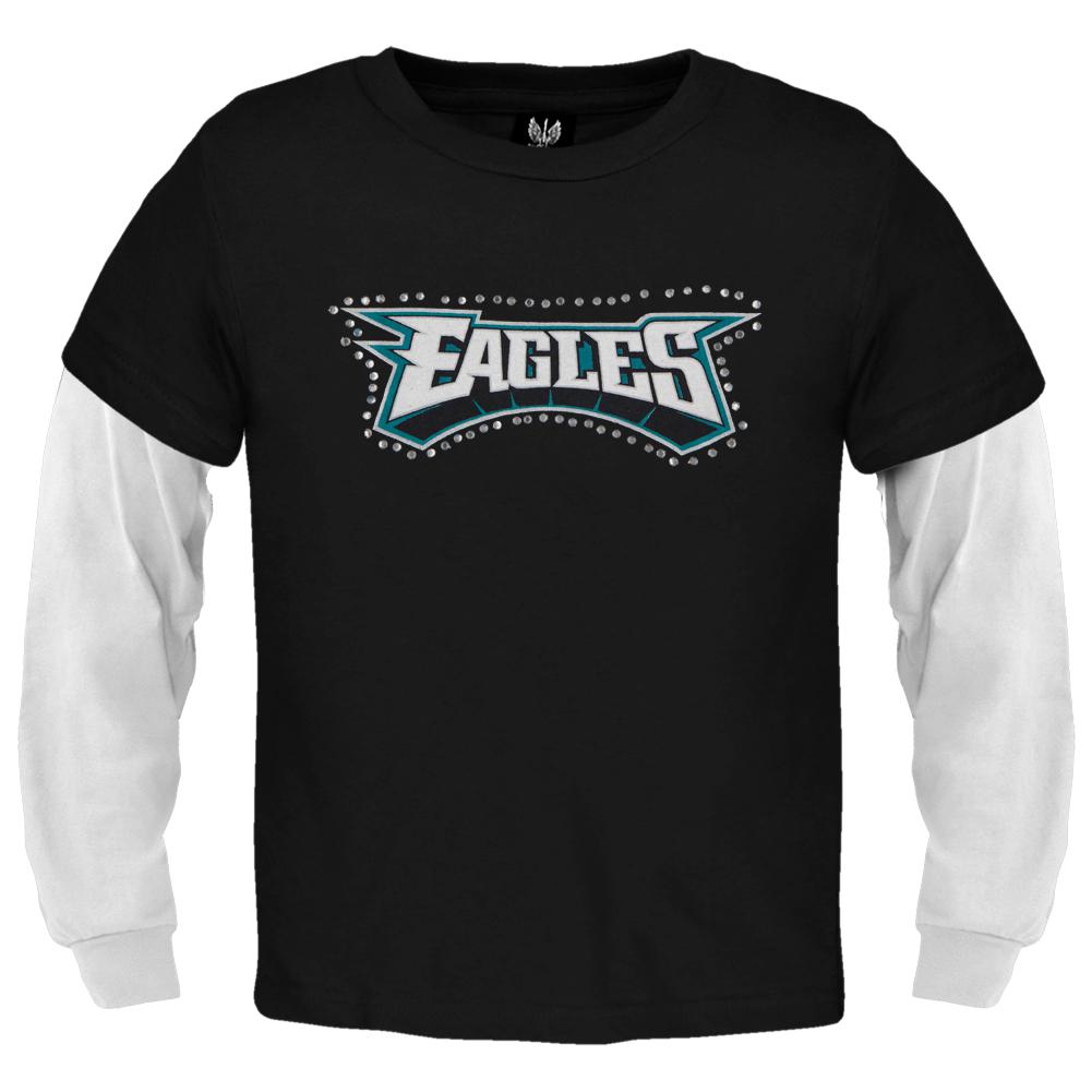 Philadelphia Eagles - Jewel Team Name Girls Youth 2fer Long Sleeve NFL T Shirt Youth T-Shirts Philadelphia Eagles 14-Dec Black 