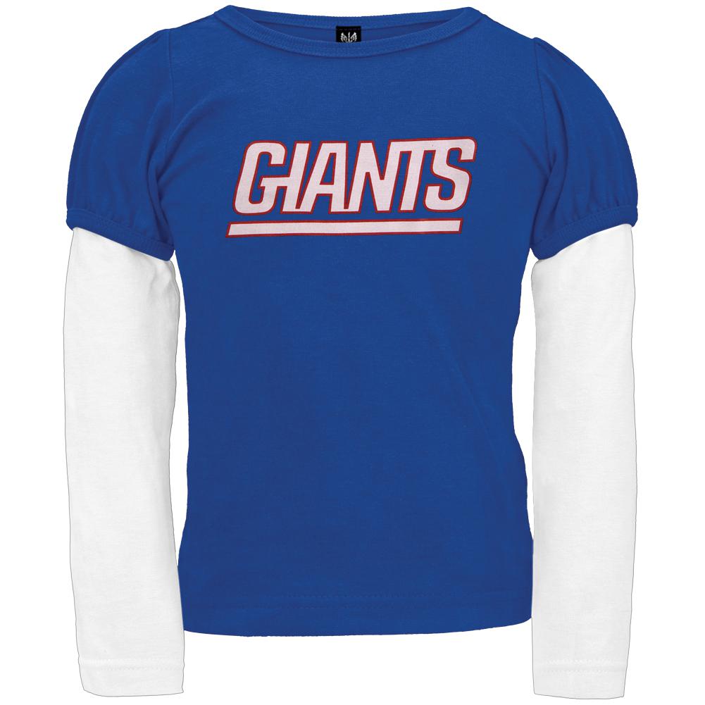 New York Giants - Team Name Girls Youth 2fer Long Sleeve NFL T Shirt Youth T-Shirts New York Giants 14-Dec Blue 