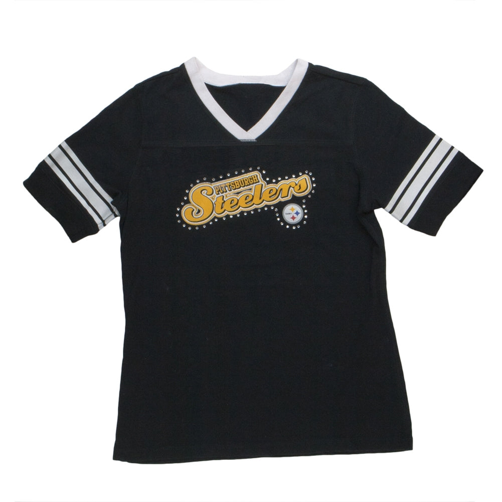 Pittsburgh Steelers - Jewel Swoop Logo Girls Youth T-Shirt Youth T-Shirts Pittsburgh Steelers 14-Dec Black 