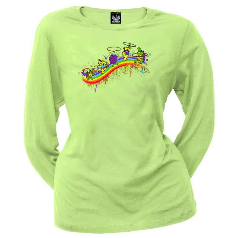 Grateful Dead - Rainbow Hoopers Lime Juniors Long Sleeve T-Shirt Juniors Long Sleeves Grateful Dead   