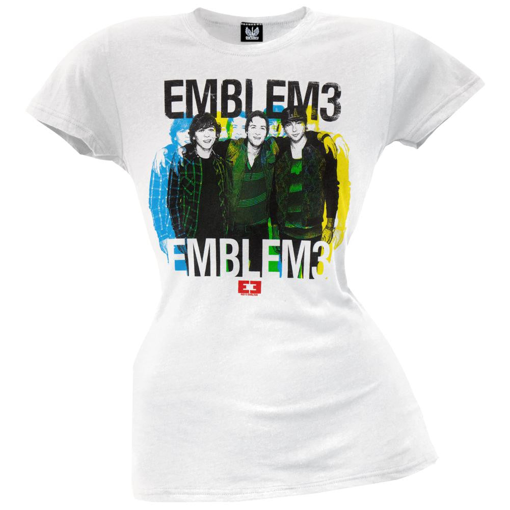 Emblem3 - Multi Group Photo Juniors T-Shirt Juniors T-Shirts Emblem3 LG White